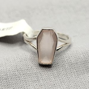 Rose Quartz Coffin Ring Sterling Silver Signed Halloween Outfit